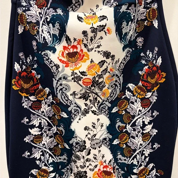 Express Black Midi Dress with Cream Panel and Floral Accents - Picture 4 of 9